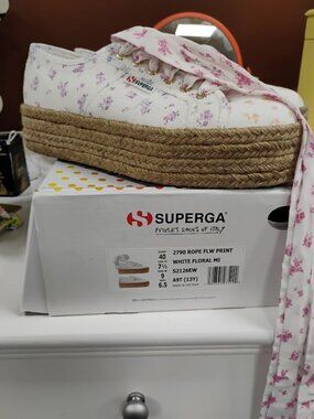 Superga 2790 Rope Platform Sneakers Floral White Espadrille Size 9 NEW